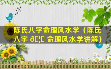 陈氏八字命理风水学（陈氏八字 🦄 命理风水学讲解）